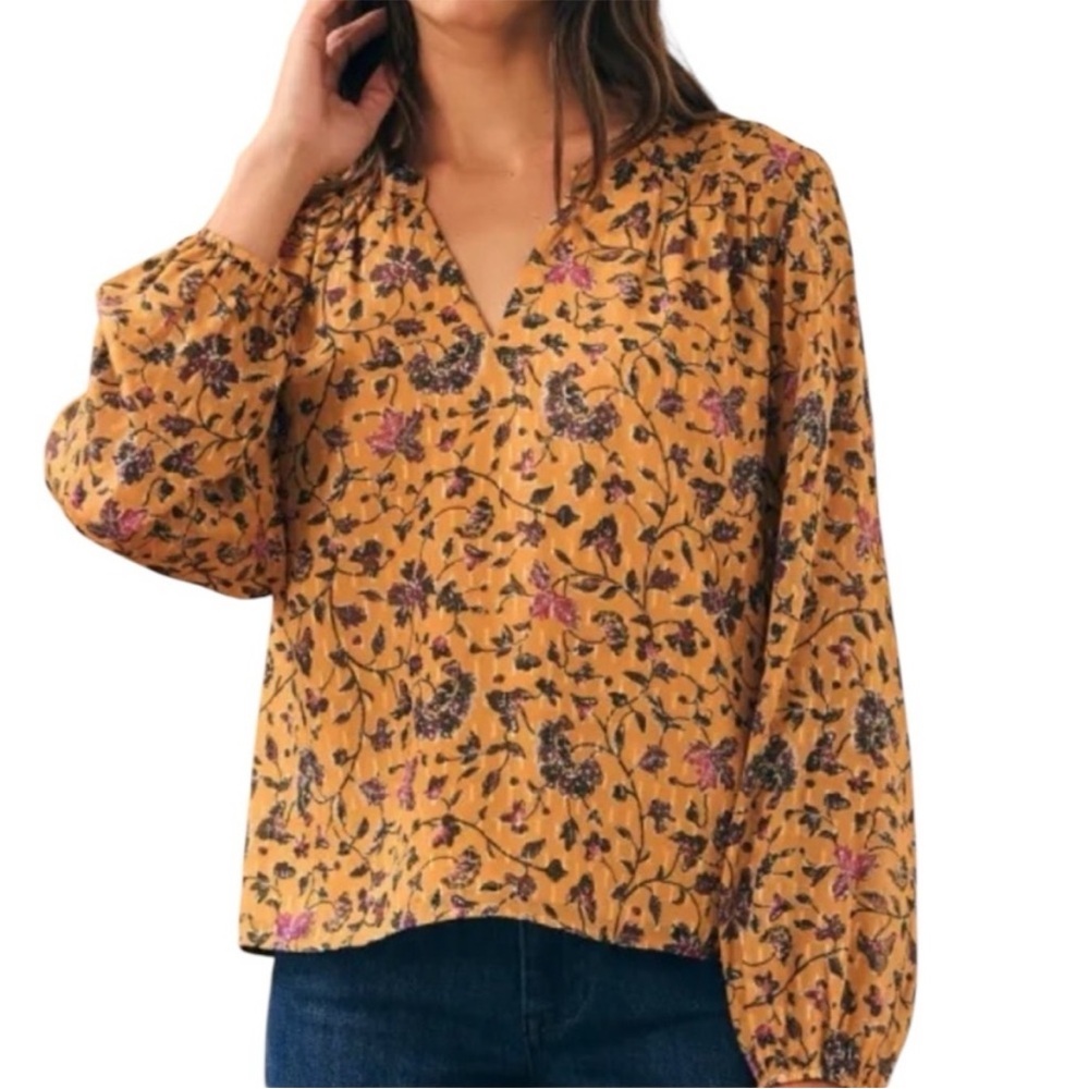 Faherty Silk Yellow Floral Top